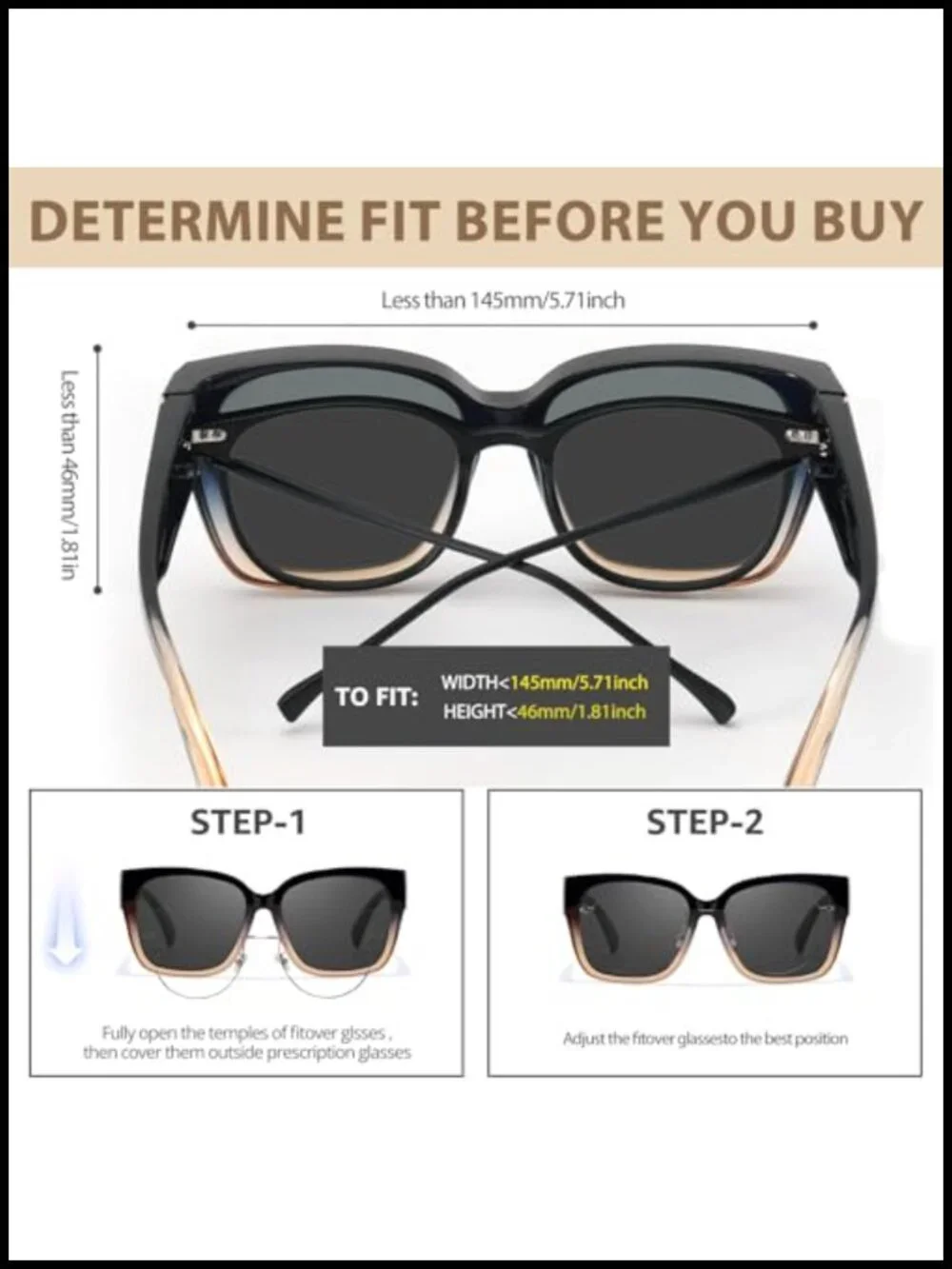 Polarized Sunglasses Fit Over Glasses UV400 Square Oversized for Driving &